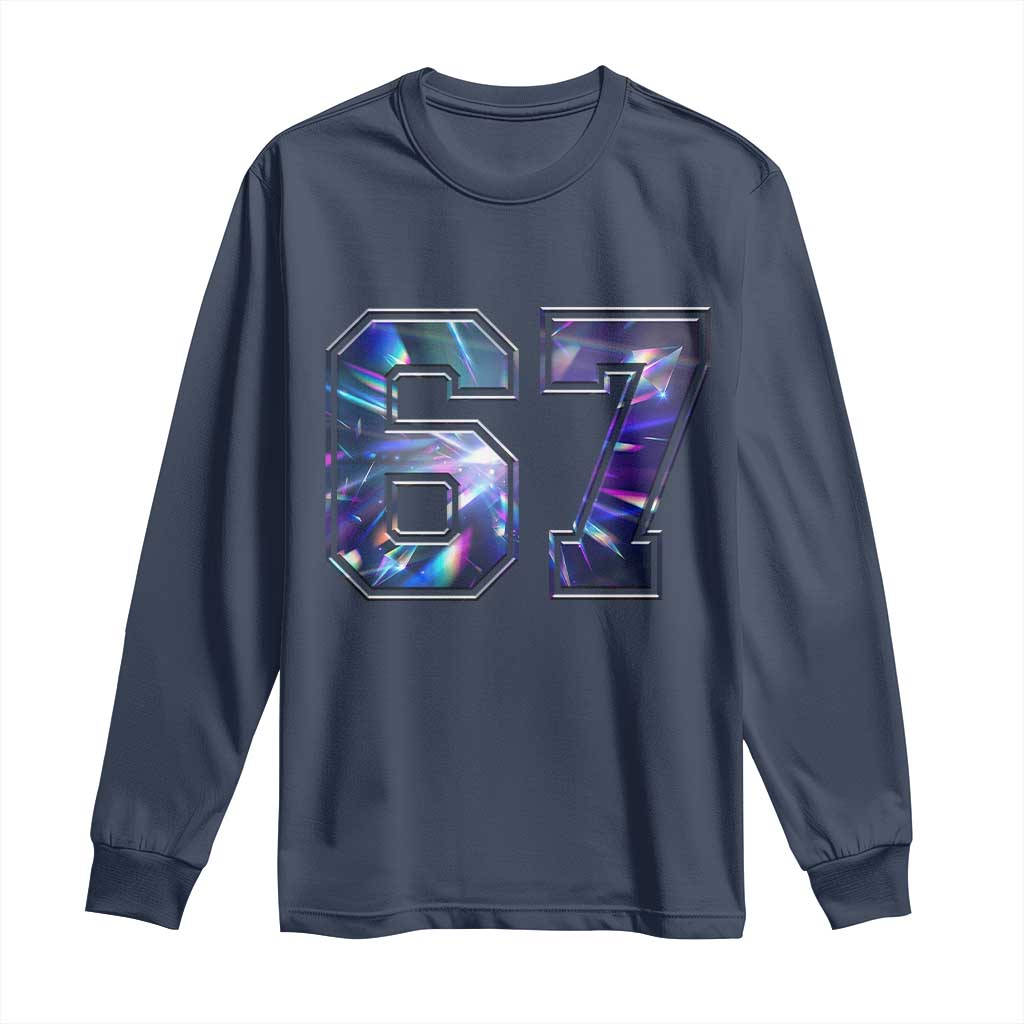 Prism Rainbow Effect Printed Long Sleeve Shirt Six Seven 67 Meme TS12 Navy Print Your Wear