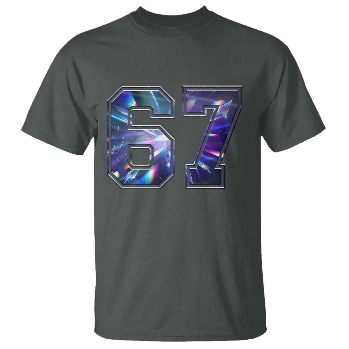 Prism Rainbow Effect Printed T Shirt Six Seven 67 Meme TS12 Dark Heather Print Your Wear