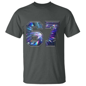 Prism Rainbow Effect Printed T Shirt Six Seven 67 Meme TS12 Dark Heather Print Your Wear