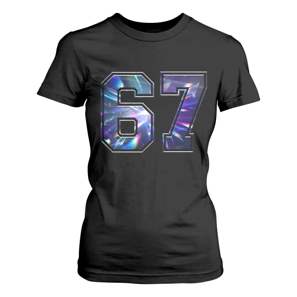 Prism Rainbow Effect Printed T Shirt For Women Six Seven 67 Meme TS12 Black Print Your Wear