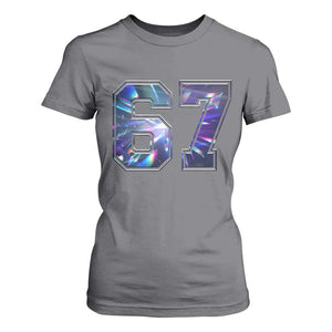 Prism Rainbow Effect Printed T Shirt For Women Six Seven 67 Meme TS12 Charcoal Print Your Wear