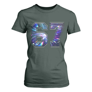 Prism Rainbow Effect Printed T Shirt For Women Six Seven 67 Meme TS12 Dark Forest Green Print Your Wear