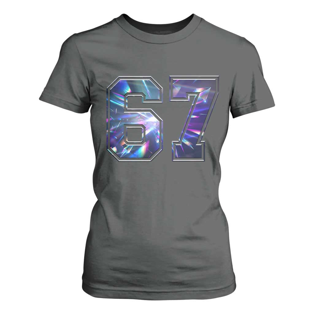 Prism Rainbow Effect Printed T Shirt For Women Six Seven 67 Meme TS12 Dark Heather Print Your Wear
