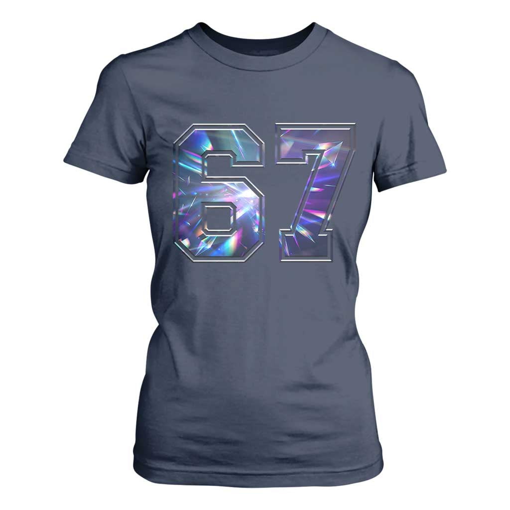 Prism Rainbow Effect Printed T Shirt For Women Six Seven 67 Meme TS12 Navy Print Your Wear