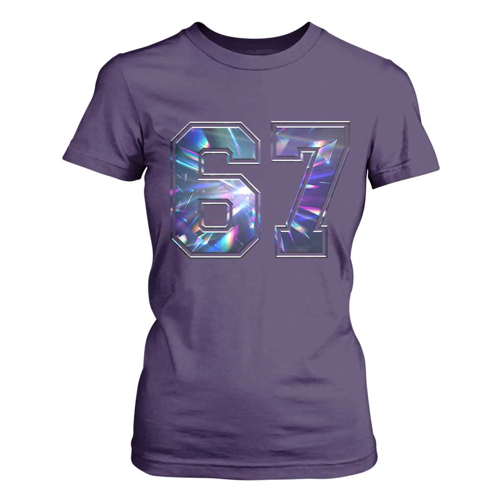 Prism Rainbow Effect Printed T Shirt For Women Six Seven 67 Meme TS12 Purple Print Your Wear