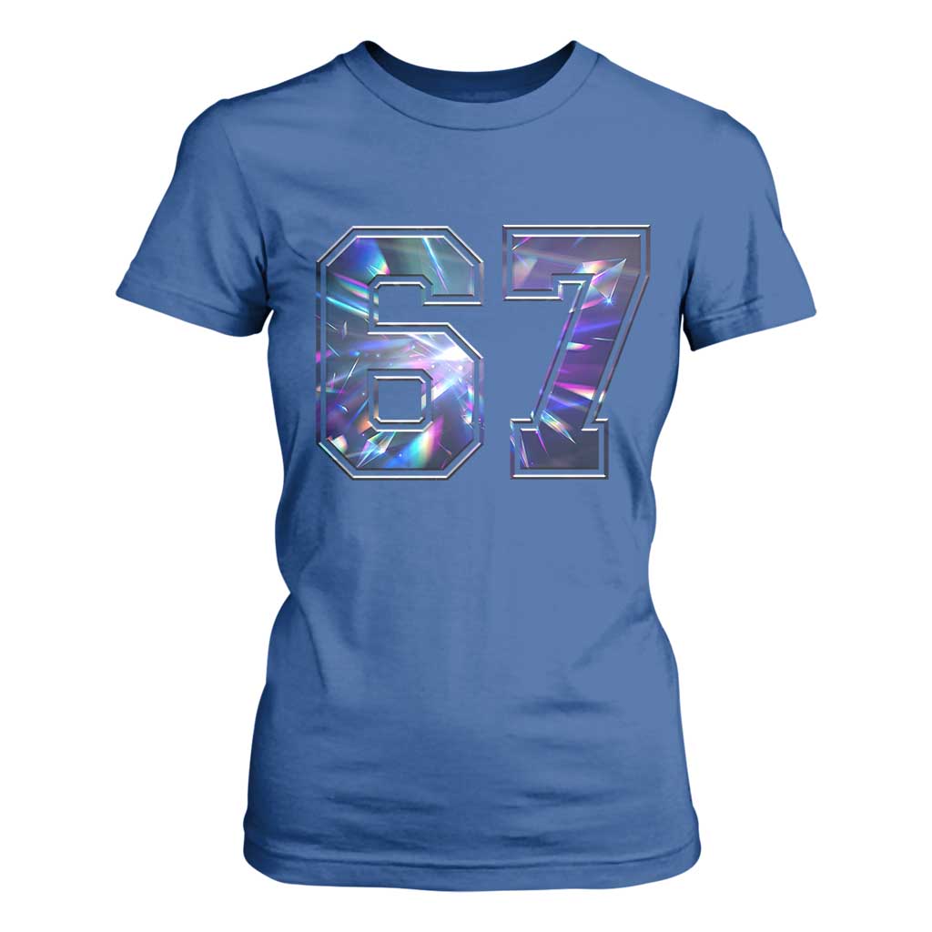 Prism Rainbow Effect Printed T Shirt For Women Six Seven 67 Meme TS12 Royal Blue Print Your Wear