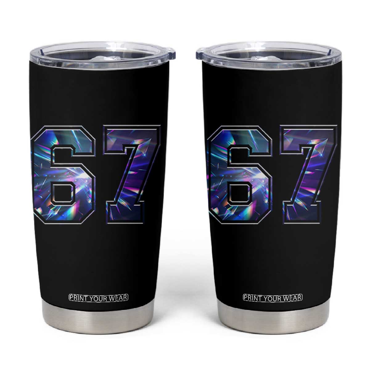 Prism Rainbow Effect Printed Tumbler Cup Six Seven 67 Meme TS12 Black Print Your Wear