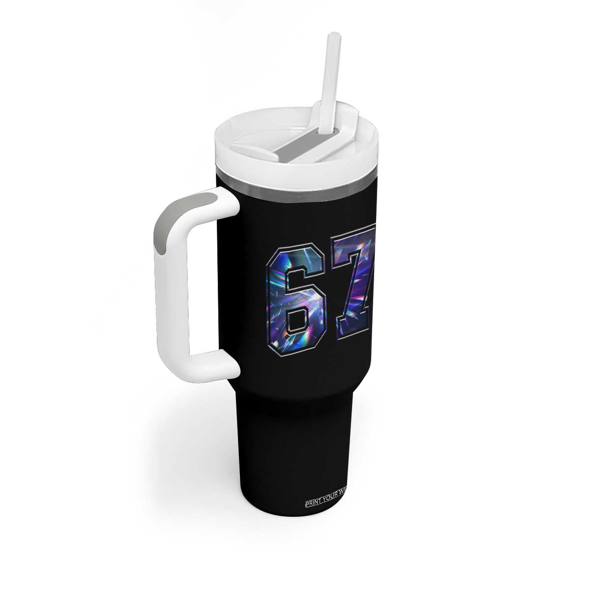 Prism Rainbow Effect Printed Tumbler With Handle Six Seven 67 Meme TS12 Print Your Wear