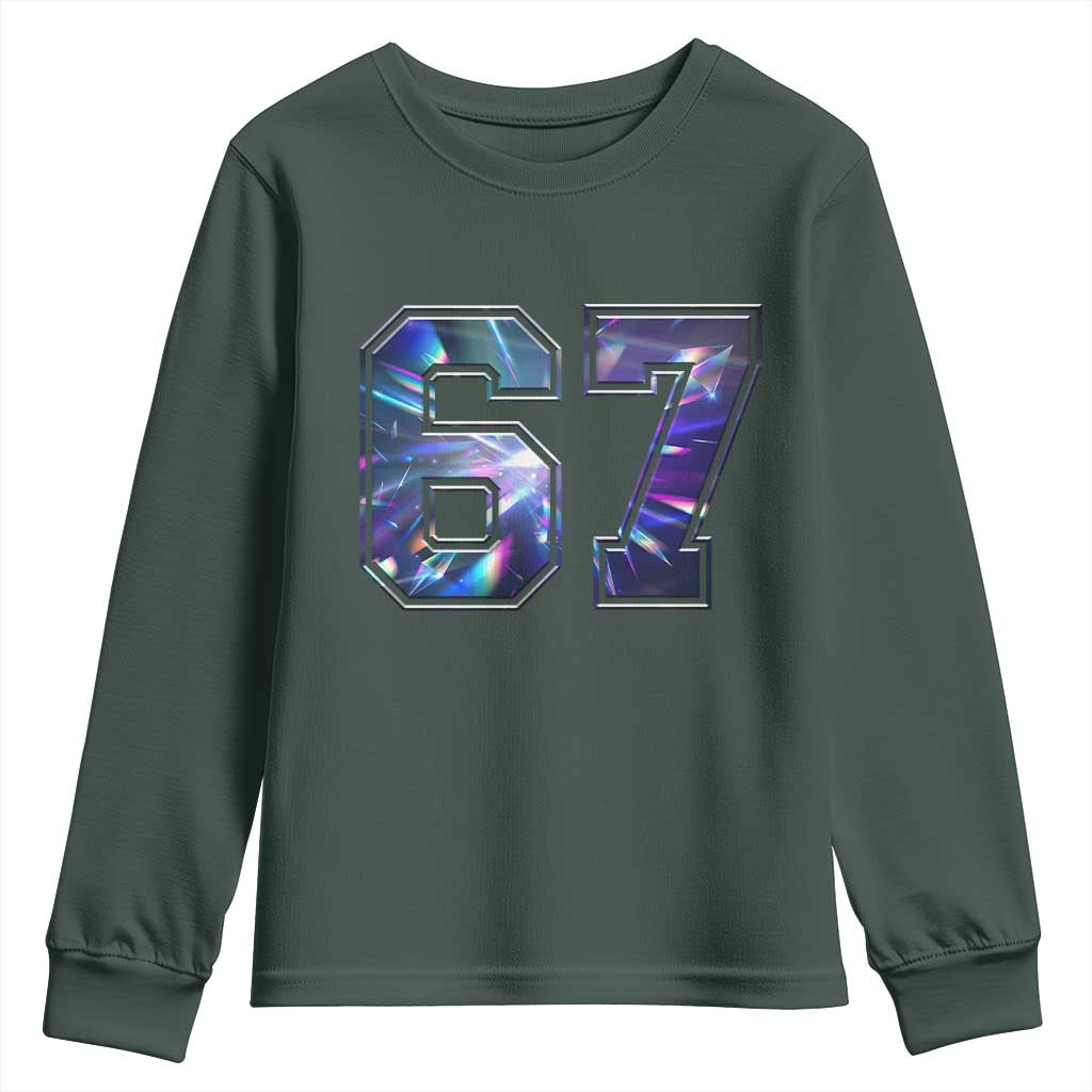 Prism Rainbow Effect Printed Youth Sweatshirt Six Seven 67 Meme TS12 Dark Forest Green Print Your Wear
