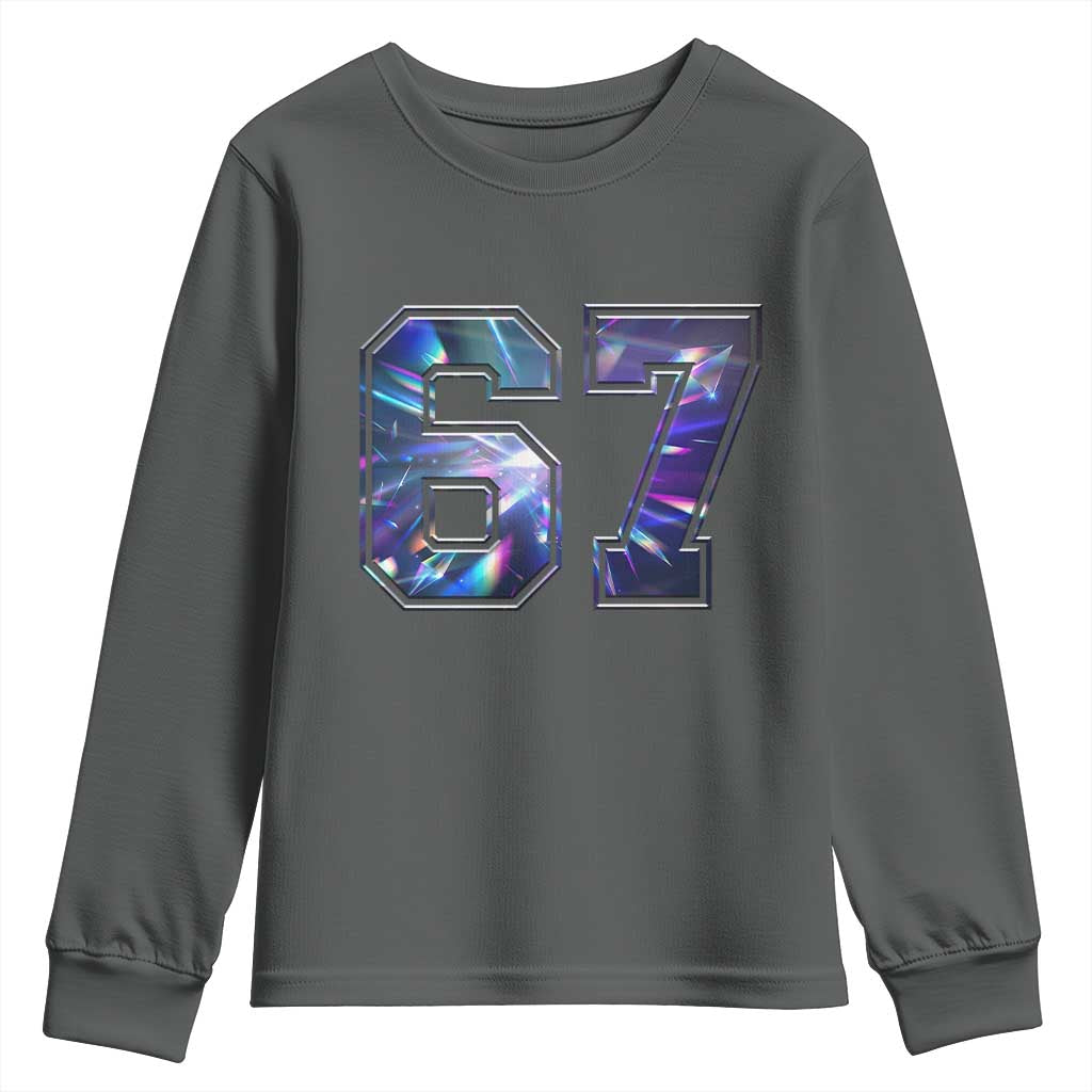 Prism Rainbow Effect Printed Youth Sweatshirt Six Seven 67 Meme TS12 Dark Heather Print Your Wear