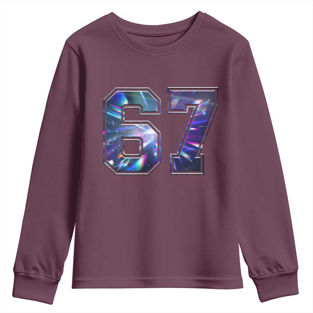 Prism Rainbow Effect Printed Youth Sweatshirt Six Seven 67 Meme TS12 Maroon Print Your Wear