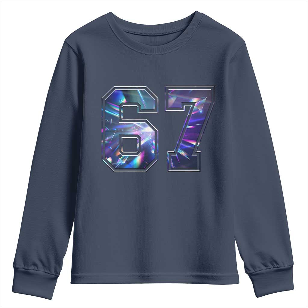 Prism Rainbow Effect Printed Youth Sweatshirt Six Seven 67 Meme TS12 Navy Print Your Wear