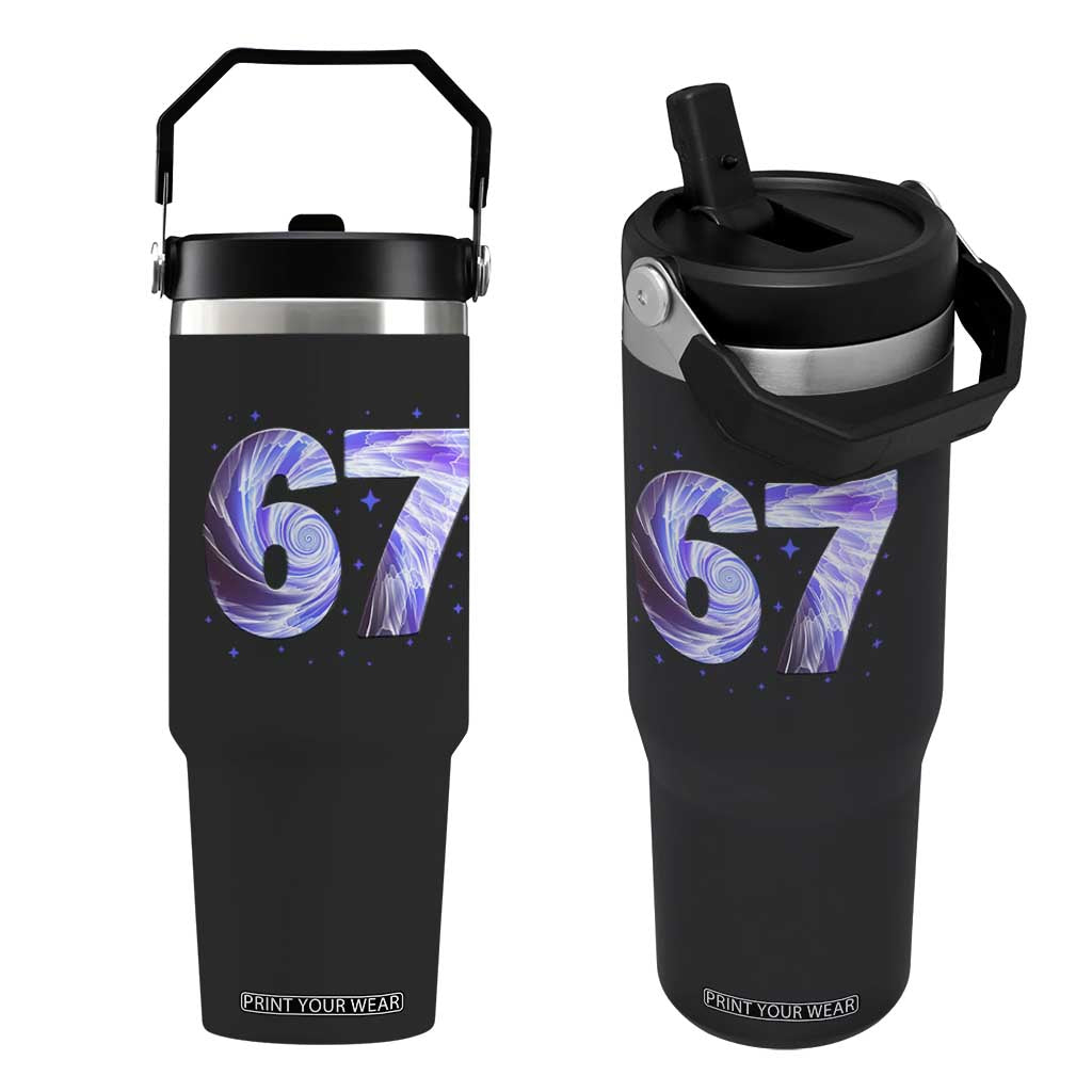 Swirl Effect Printed Six Seven Meme Flip Straw Tumbler Gen Z Alpha Gift TS12 One Size: 30 oz Black Print Your Wear
