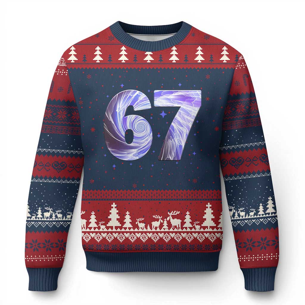 Swirl Effect Printed Six Seven Meme Ugly Christmas Sweater Gen Z Alpha Gift TS12 Navy Red Print Your Wear