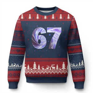 Swirl Effect Printed Six Seven Meme Ugly Christmas Sweater Gen Z Alpha Gift TS12 Navy Red Print Your Wear