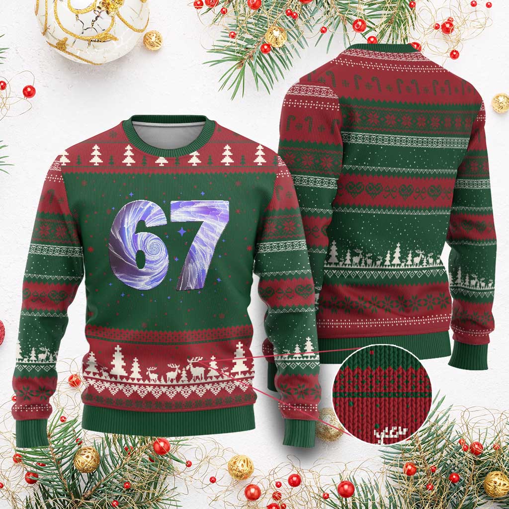 Swirl Effect Printed Six Seven Meme Ugly Christmas Sweater Gen Z Alpha Gift TS12 Red Green Print Your Wear