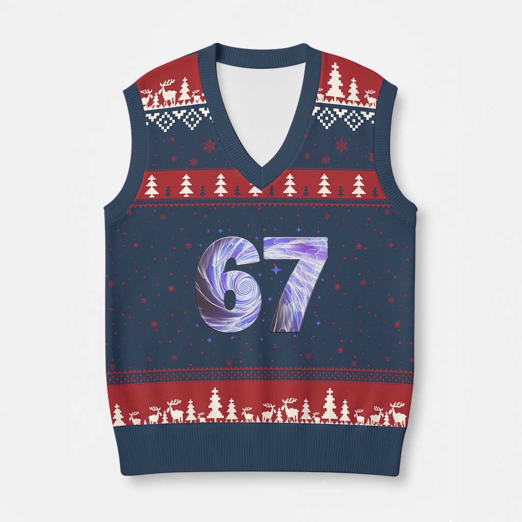 Swirl Effect Printed Six Seven Meme V-Neck Knit Sweater Vest Gen Z Alpha Gift TS12 Navy Red Print Your Wear