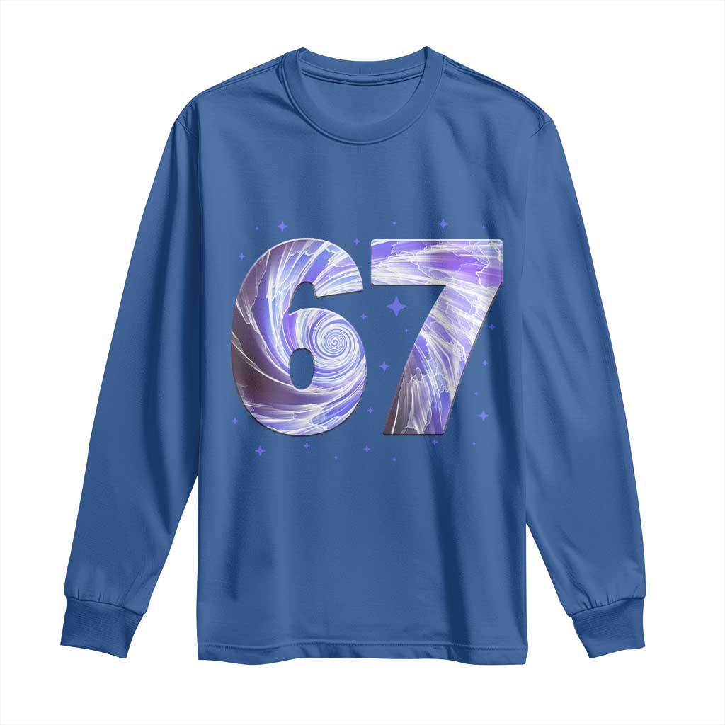 Swirl Effect Printed Six Seven Meme Long Sleeve Shirt Gen Z Alpha Gift TS12 Royal Blue Print Your Wear