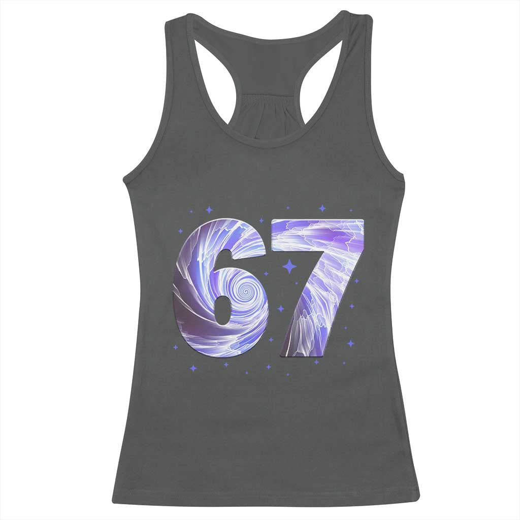 Swirl Effect Printed Six Seven Meme Racerback Tank Top Gen Z Alpha Gift TS12 Dark Heather Print Your Wear