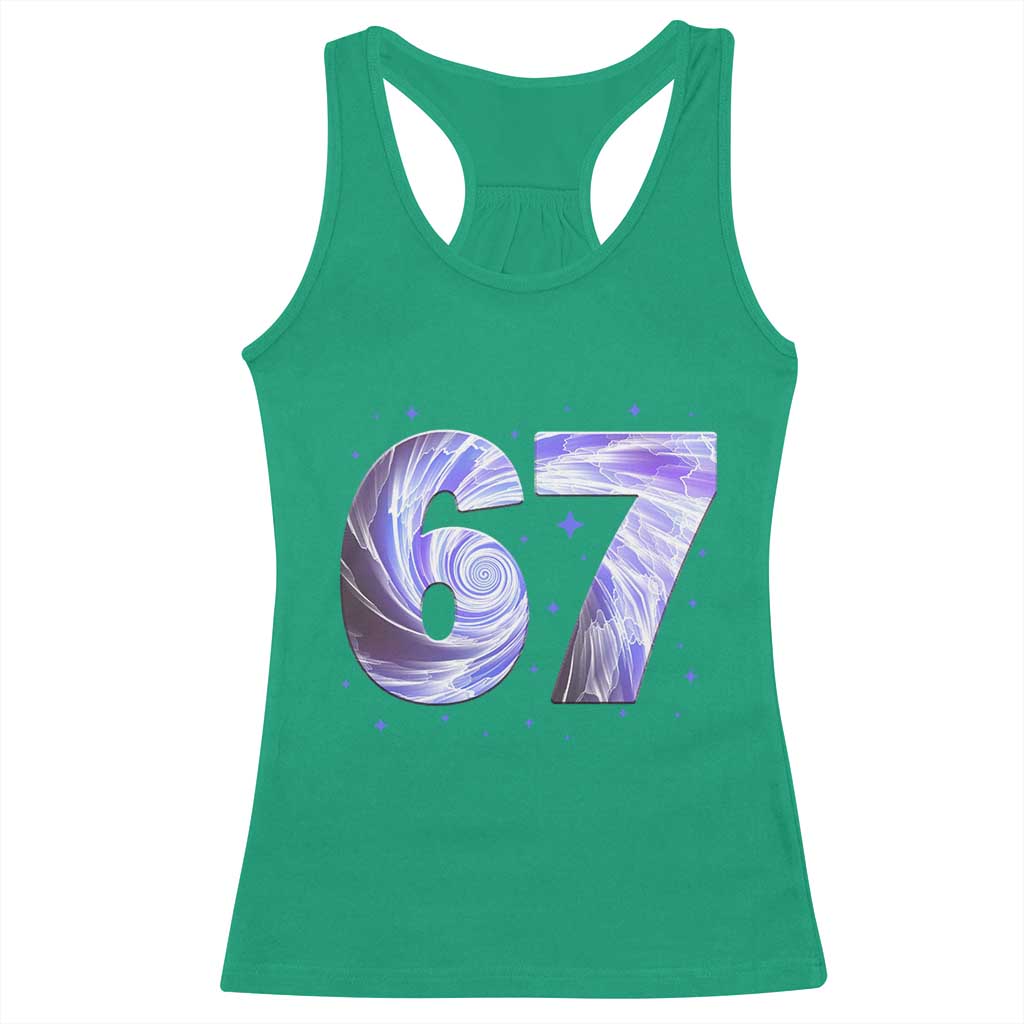Swirl Effect Printed Six Seven Meme Racerback Tank Top Gen Z Alpha Gift TS12 Irish Green Print Your Wear