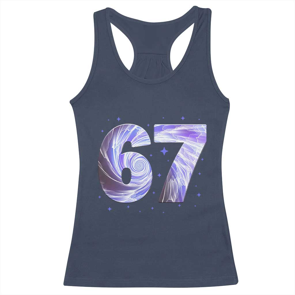 Swirl Effect Printed Six Seven Meme Racerback Tank Top Gen Z Alpha Gift TS12 Navy Print Your Wear