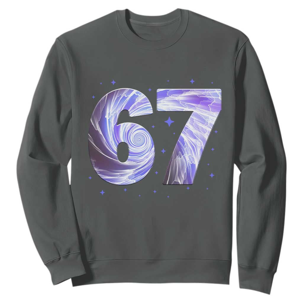 Swirl Effect Printed Six Seven Meme Sweatshirt Gen Z Alpha Gift TS12 Dark Heather Print Your Wear