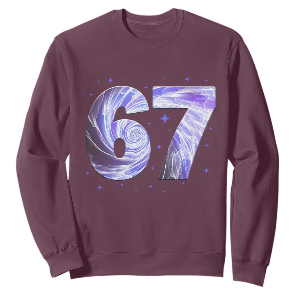 Swirl Effect Printed Six Seven Meme Sweatshirt Gen Z Alpha Gift TS12 Maroon Print Your Wear