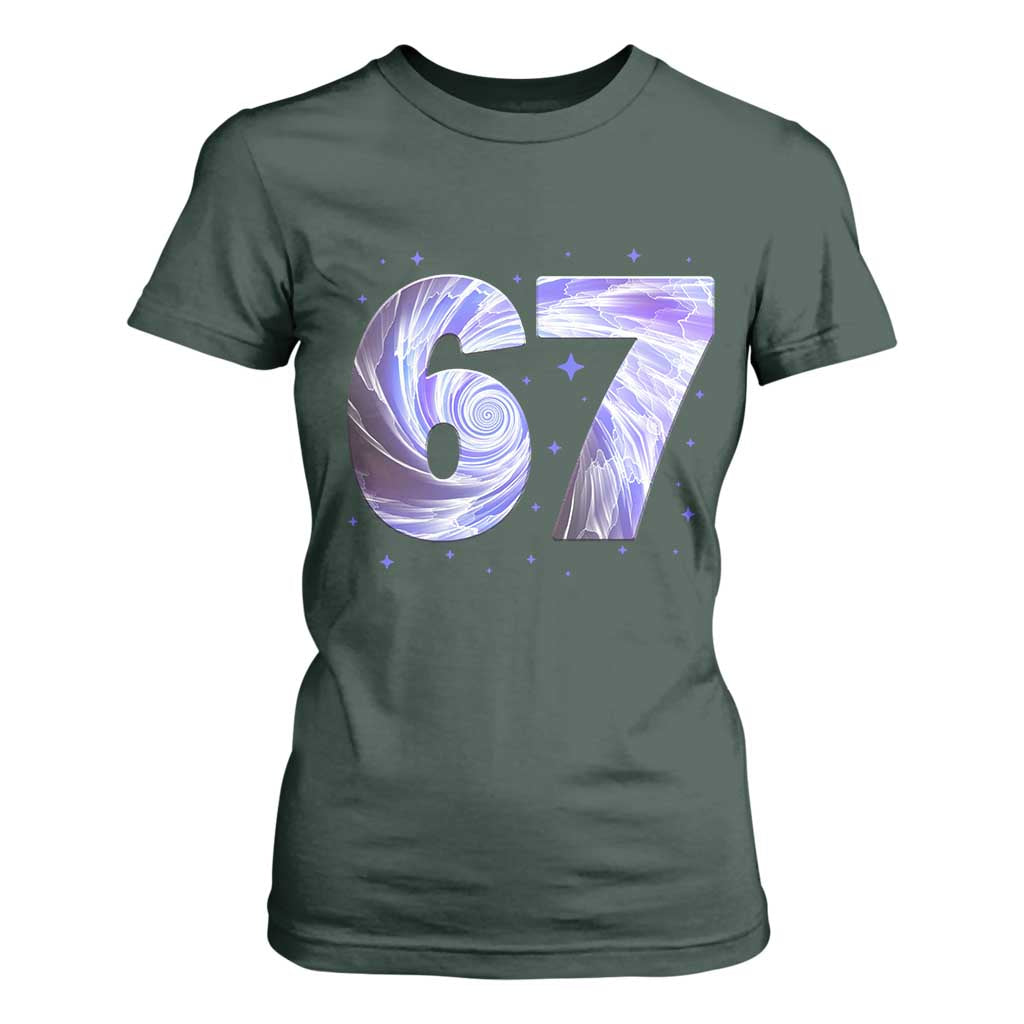 Swirl Effect Printed Six Seven Meme T Shirt For Women Gen Z Alpha Gift TS12 Dark Forest Green Print Your Wear