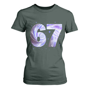 Swirl Effect Printed Six Seven Meme T Shirt For Women Gen Z Alpha Gift TS12 Dark Forest Green Print Your Wear