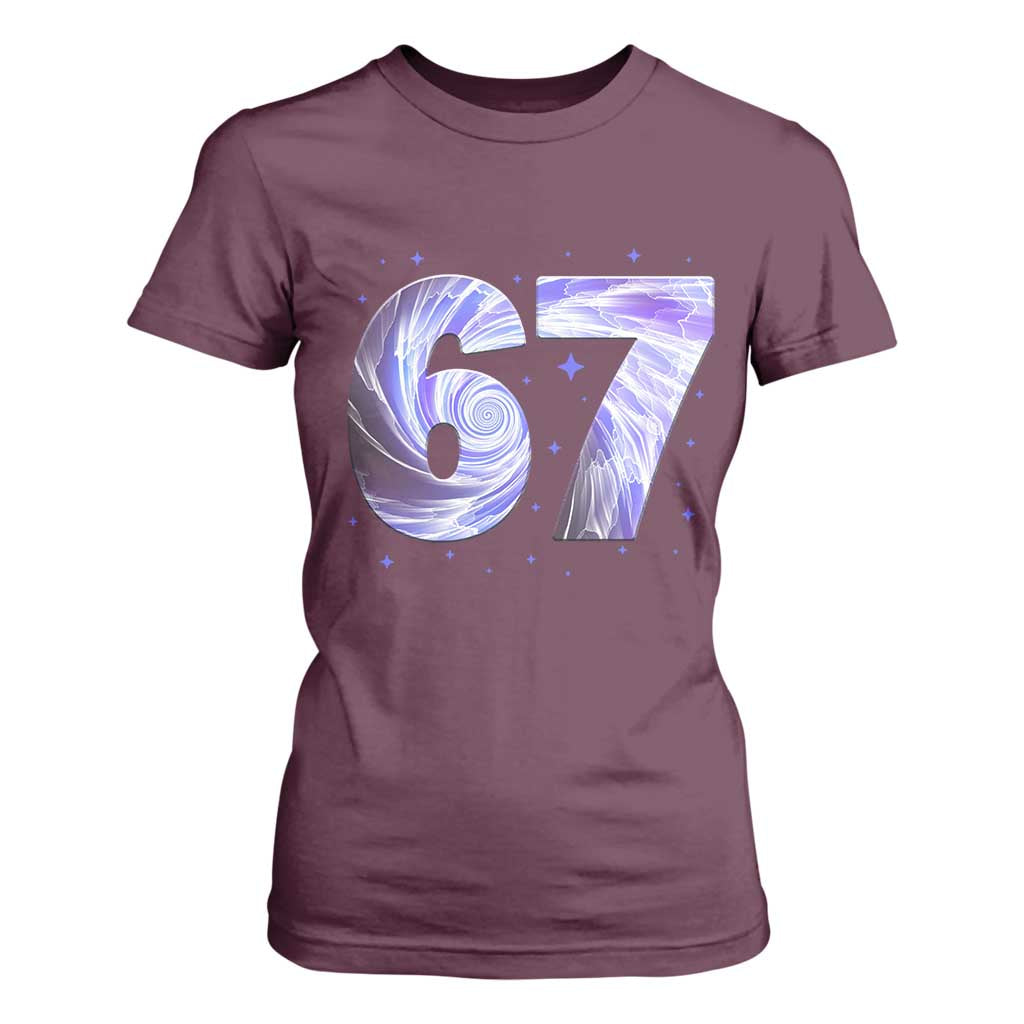 Swirl Effect Printed Six Seven Meme T Shirt For Women Gen Z Alpha Gift TS12 Maroon Print Your Wear