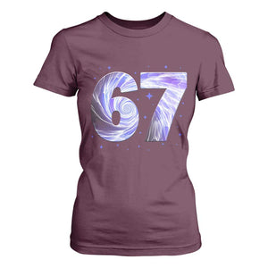 Swirl Effect Printed Six Seven Meme T Shirt For Women Gen Z Alpha Gift TS12 Maroon Print Your Wear