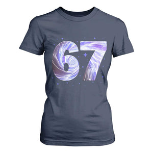 Swirl Effect Printed Six Seven Meme T Shirt For Women Gen Z Alpha Gift TS12 Navy Print Your Wear
