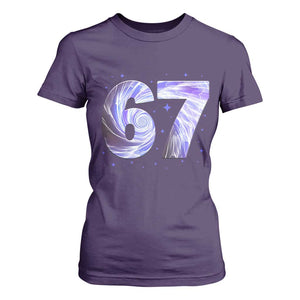 Swirl Effect Printed Six Seven Meme T Shirt For Women Gen Z Alpha Gift TS12 Purple Print Your Wear
