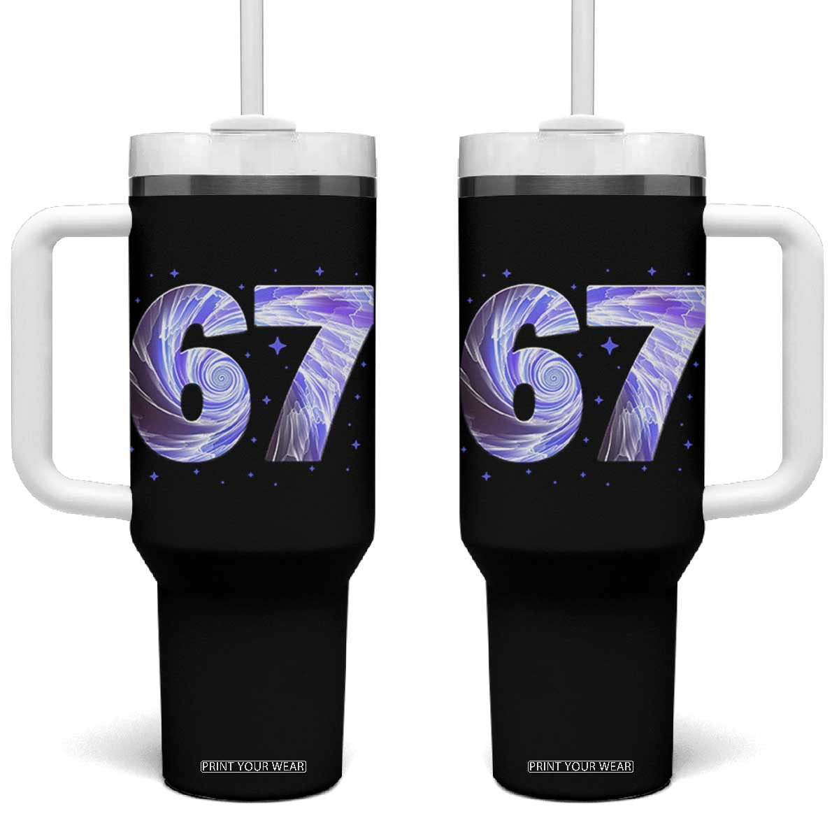 Swirl Effect Printed Six Seven Meme Tumbler With Handle Gen Z Alpha Gift TS12 One Size: 40 oz Black Print Your Wear
