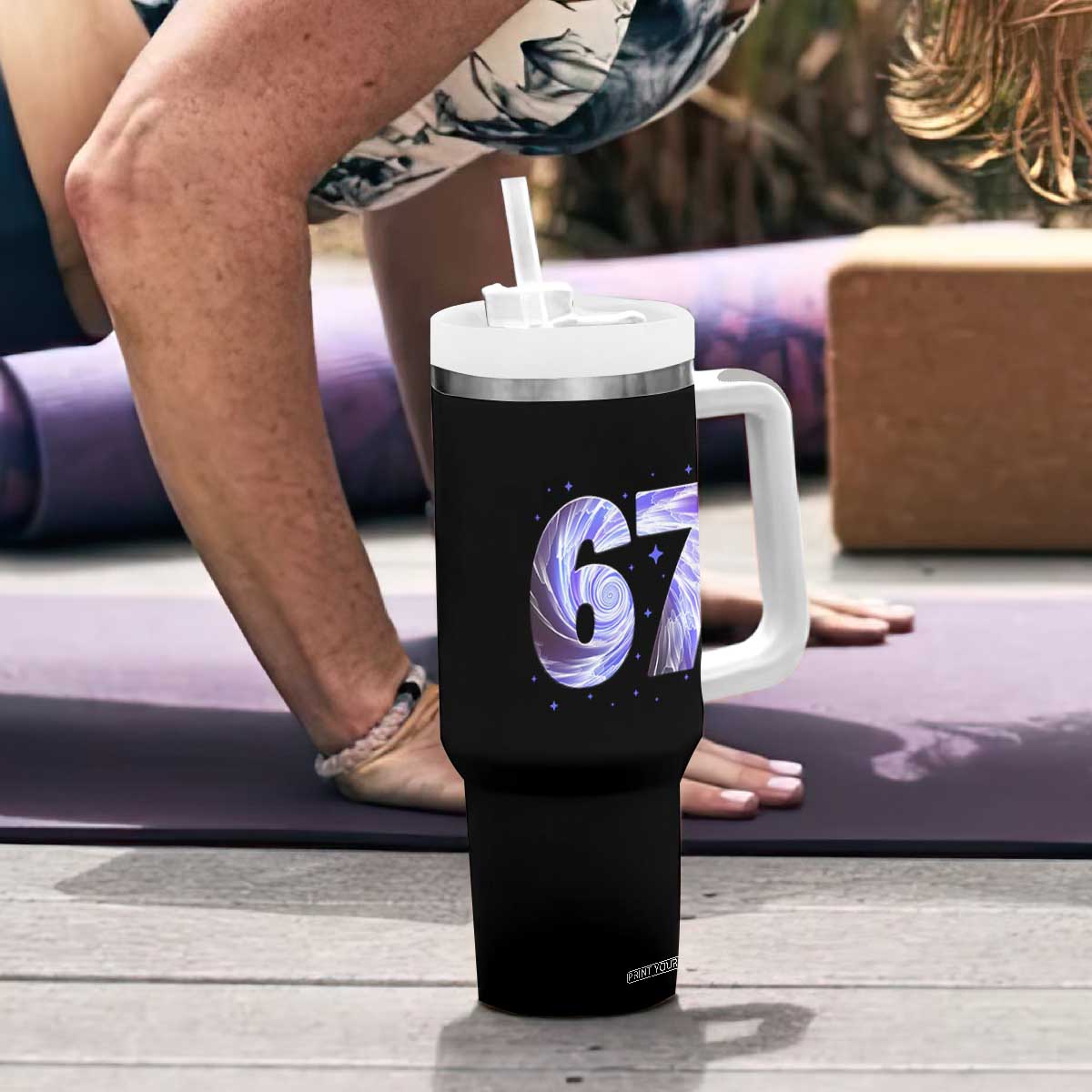 Swirl Effect Printed Six Seven Meme Tumbler With Handle Gen Z Alpha Gift TS12 Print Your Wear