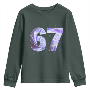 Swirl Effect Printed Six Seven Meme Youth Sweatshirt Gen Z Alpha Gift TS12 Dark Forest Green Print Your Wear