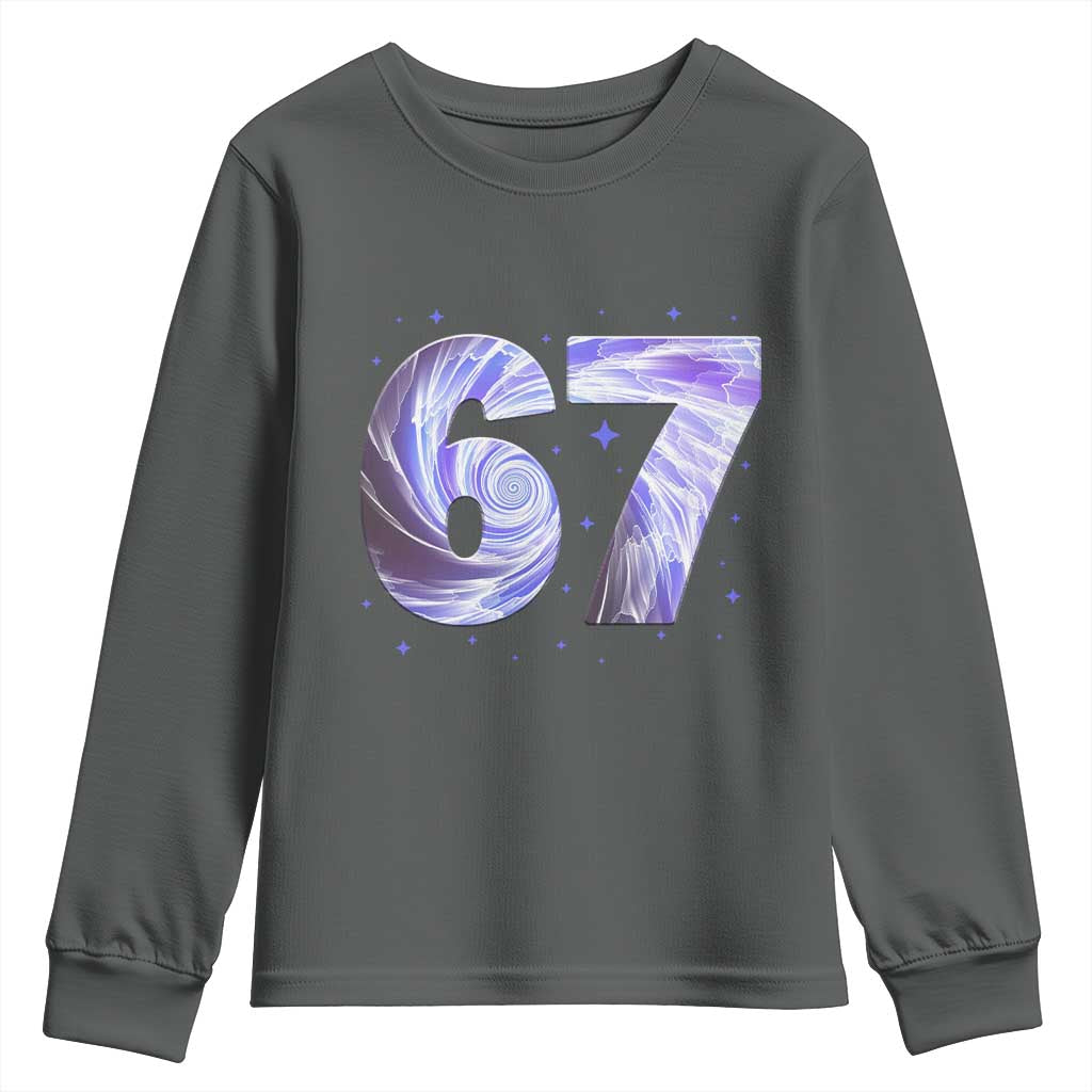 Swirl Effect Printed Six Seven Meme Youth Sweatshirt Gen Z Alpha Gift TS12 Dark Heather Print Your Wear