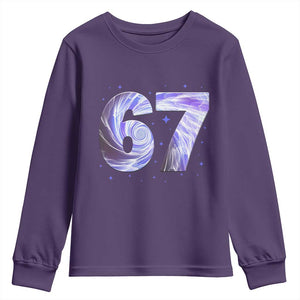 Swirl Effect Printed Six Seven Meme Youth Sweatshirt Gen Z Alpha Gift TS12 Purple Print Your Wear