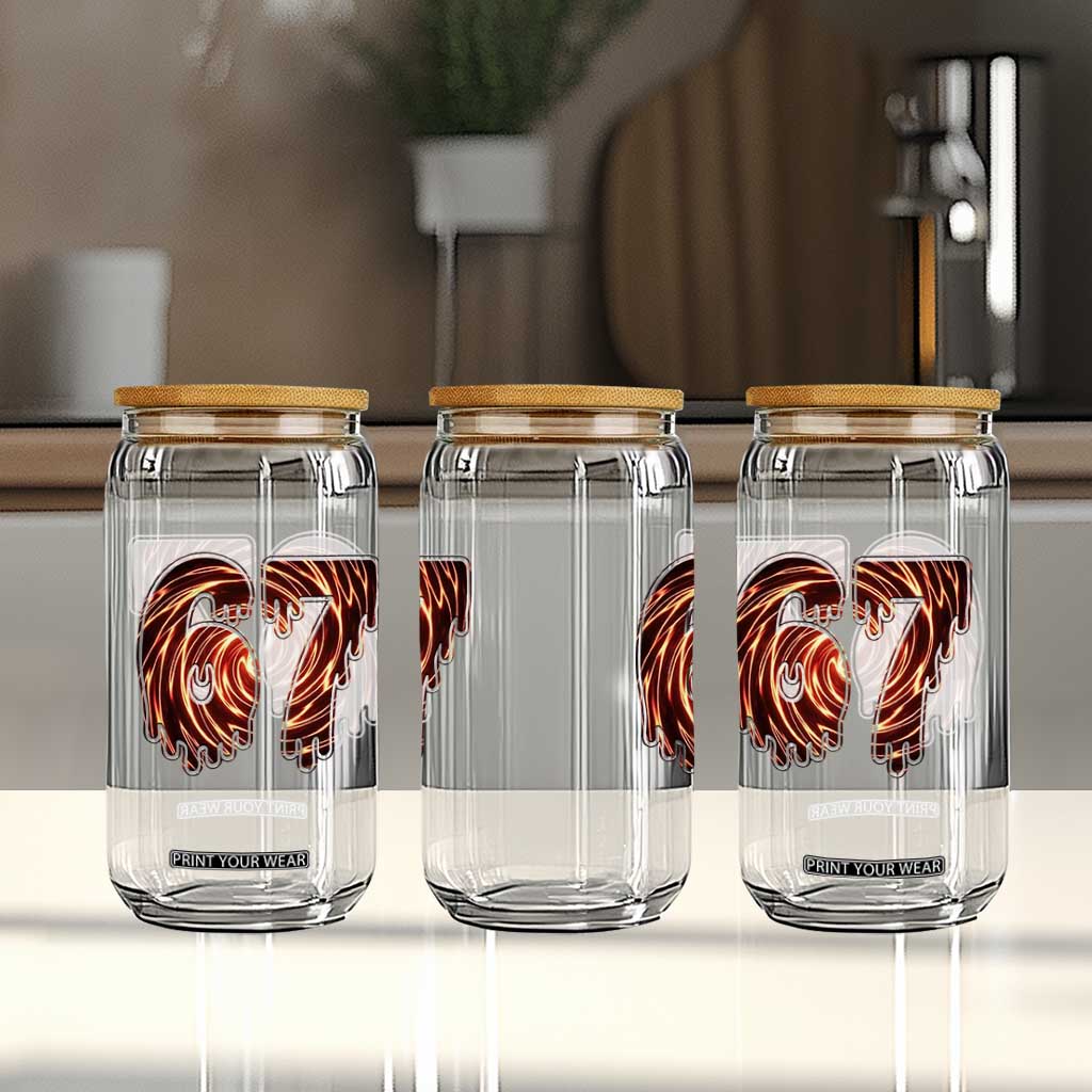 Fire Swirl Effect Printed Glass Can Six Seven Meme TS12 Print Your Wear