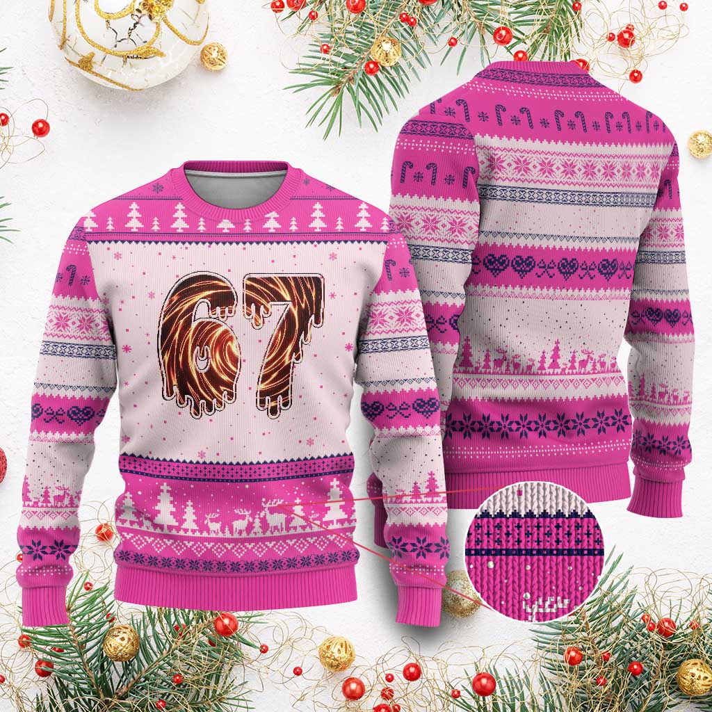Fire Swirl Effect Printed Ugly Christmas Sweater Six Seven Meme TS12 Hot Pink Print Your Wear