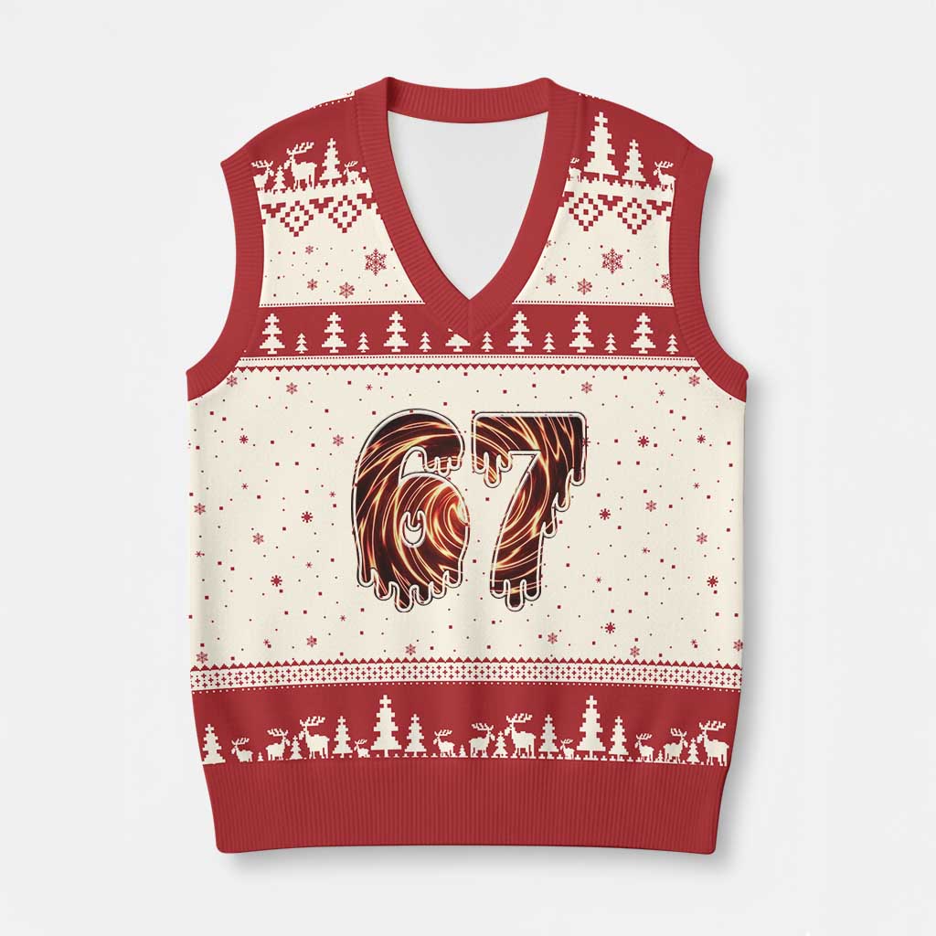 Fire Swirl Effect Printed V-Neck Knit Sweater Vest Six Seven Meme TS12 Beige Red Print Your Wear