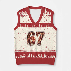 Fire Swirl Effect Printed V-Neck Knit Sweater Vest Six Seven Meme TS12 Beige Red Print Your Wear