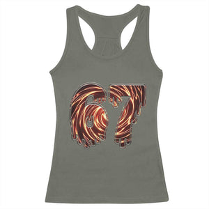 Fire Swirl Effect Printed Racerback Tank Top Six Seven Meme TS12 Military Green Print Your Wear
