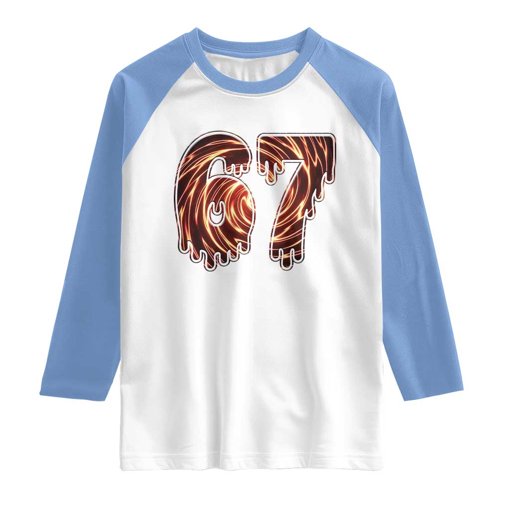 Fire Swirl Effect Printed Raglan Shirt Six Seven Meme TS12 White Carolina Blue Print Your Wear