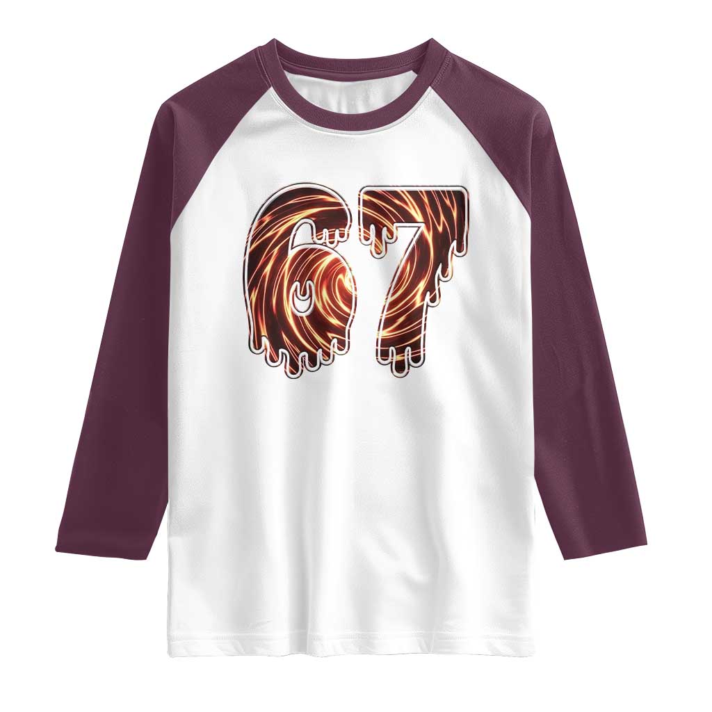 Fire Swirl Effect Printed Raglan Shirt Six Seven Meme TS12 White Maroon Print Your Wear