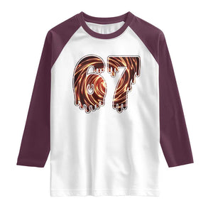 Fire Swirl Effect Printed Raglan Shirt Six Seven Meme TS12 White Maroon Print Your Wear
