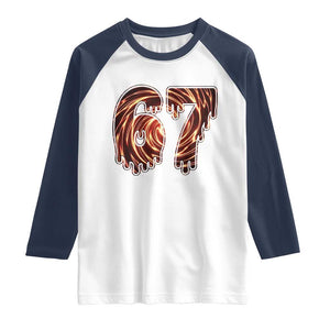 Fire Swirl Effect Printed Raglan Shirt Six Seven Meme TS12 White Navy Print Your Wear