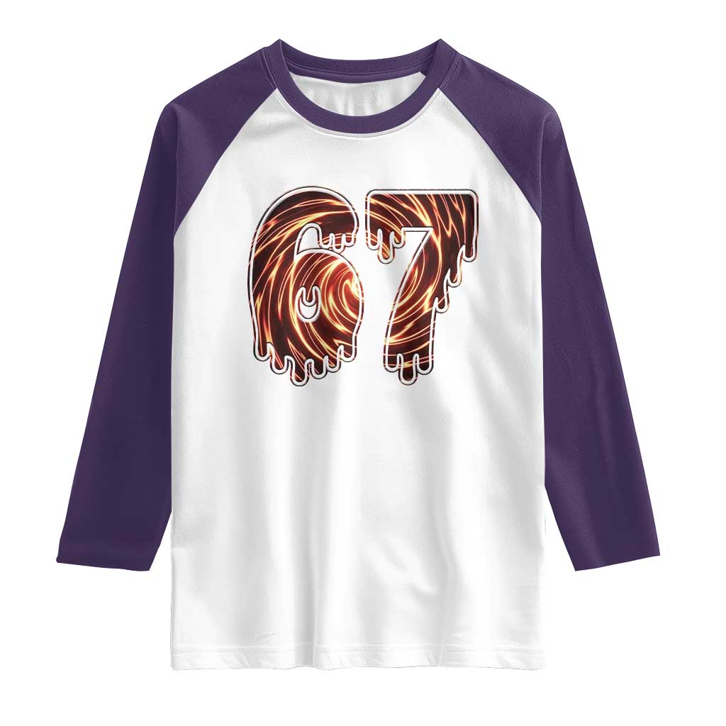 Fire Swirl Effect Printed Raglan Shirt Six Seven Meme TS12 White Purple Print Your Wear