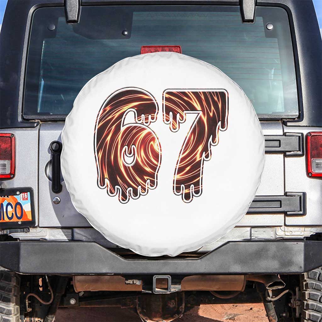 Fire Swirl Effect Printed Spare Tire Cover Six Seven Meme TS12 No hole White Print Your Wear