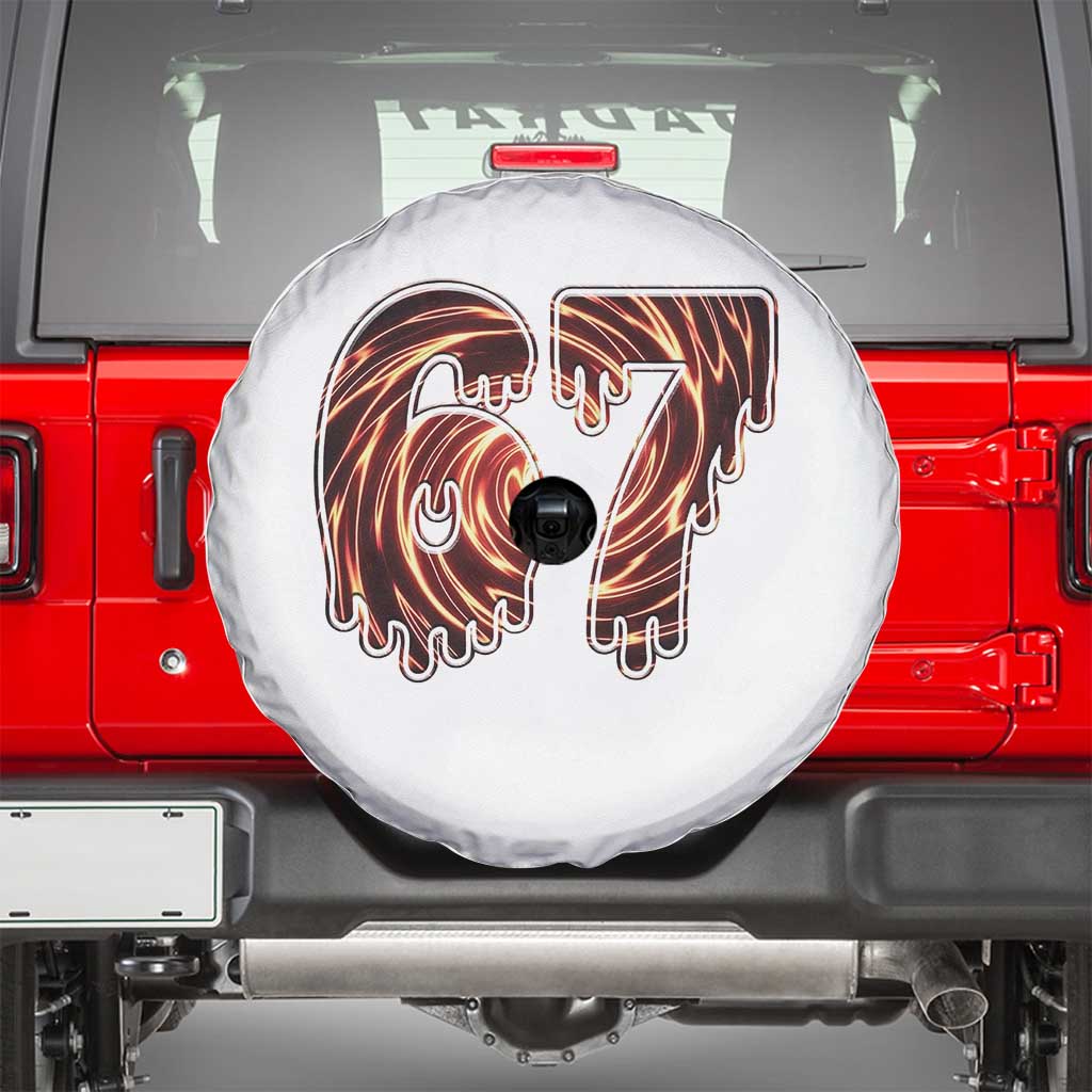 Fire Swirl Effect Printed Spare Tire Cover Six Seven Meme TS12 White Print Your Wear